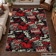 Urban Graffiti Collage area rug displayed in a living room