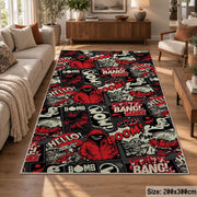 Urban Graffiti Collage area rug displayed in a lounge