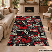 Urban Graffiti Collage area rug displayed in a sitting room