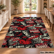 Urban Graffiti Collage area rug displayed in a dining room