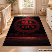 Dark Typographic Circle area rug displayed in a nursery