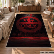 Dark Typographic Circle area rug displayed in a lounge