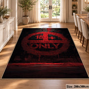 Dark Typographic Circle area rug displayed in a dining room