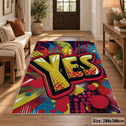 Comic Yes Graphic area rug displayed in a entryway