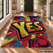 Comic Yes Graphic area rug displayed in a foyer