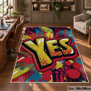 Comic Yes Graphic area rug displayed in a home office