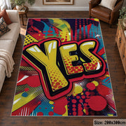 Comic Yes Graphic area rug displayed in a living room