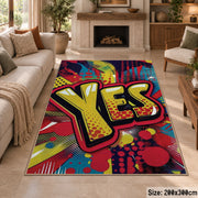 Comic Yes Graphic area rug displayed in a sitting room
