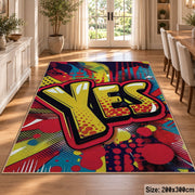 Comic Yes Graphic area rug displayed in a dining room