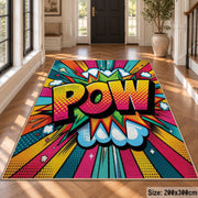 Comic Pow Burst area rug displayed in a foyer