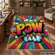 Comic Pow Burst area rug displayed in a home office