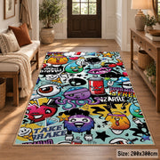 Comic Speech Bubble Collage area rug displayed in a entryway