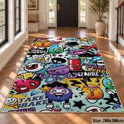 Comic Speech Bubble Collage area rug displayed in a foyer