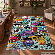Comic Speech Bubble Collage area rug displayed in a home office