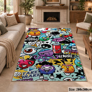 Comic Speech Bubble Collage area rug displayed in a sitting room