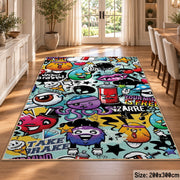 Comic Speech Bubble Collage area rug displayed in a dining room