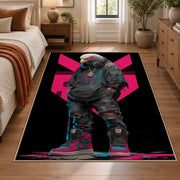 Gorilla Neon Shapes area rug displayed in a bedroom