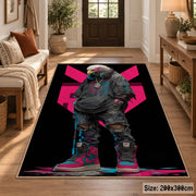 Gorilla Neon Shapes area rug displayed in a entryway