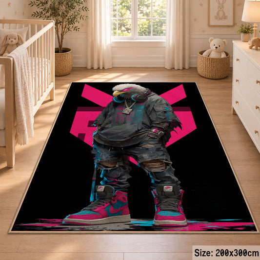 Gorilla Neon Shapes area rug displayed in a nursery
