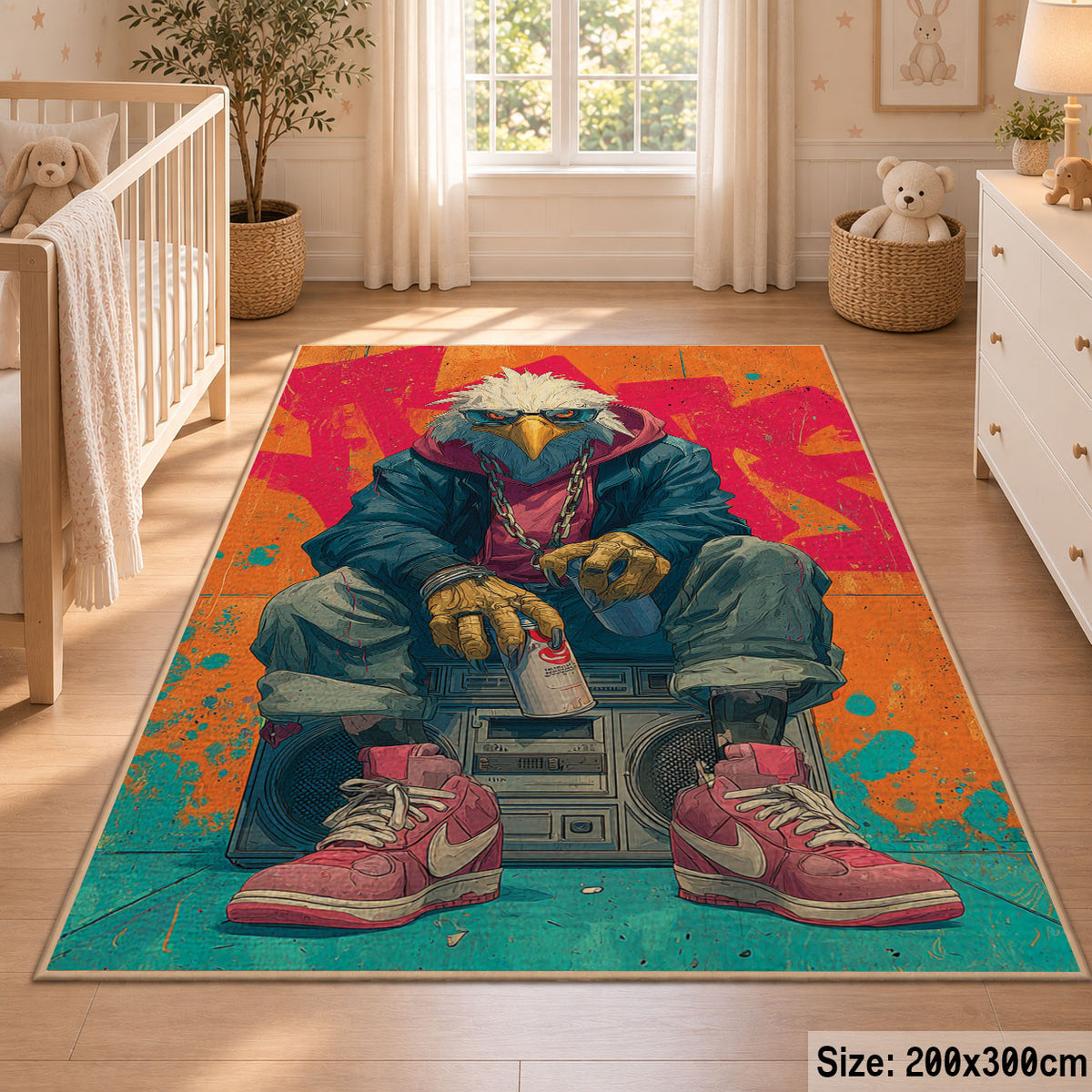 Illustrated Gorilla Duo area rug displayed in a nursery