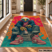 Illustrated Gorilla Duo area rug displayed in a foyer