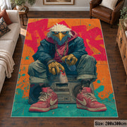 Illustrated Gorilla Duo area rug displayed in a living room