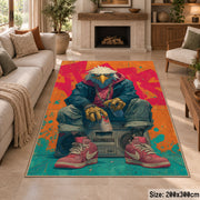Illustrated Gorilla Duo area rug displayed in a sitting room