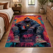 Streetwear Gorilla Portrait area rug displayed in a bedroom
