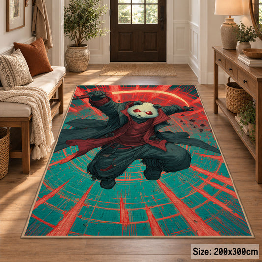Skateboard Gorilla Art area rug displayed in a entryway