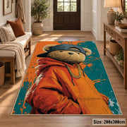 Orange Hoodie Gorilla area rug displayed in a entryway