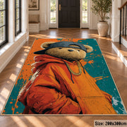 Orange Hoodie Gorilla area rug displayed in a foyer