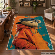Orange Hoodie Gorilla area rug displayed in a home office