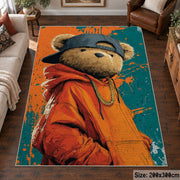 Orange Hoodie Gorilla area rug displayed in a living room