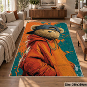 Orange Hoodie Gorilla area rug displayed in a lounge