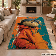 Orange Hoodie Gorilla area rug displayed in a sitting room