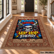 Hip Hop Energy Border area rug displayed in a foyer
