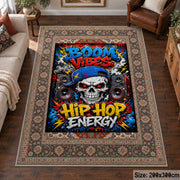 Hip Hop Energy Border area rug displayed in a living room