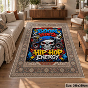 Hip Hop Energy Border area rug displayed in a lounge