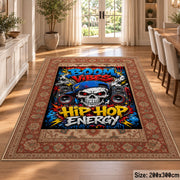 Hip Hop Energy Border area rug displayed in a dining room