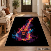 Neon Electric Guitar area rug displayed in a entryway