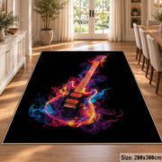Neon Electric Guitar area rug displayed in a dining room