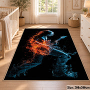 Fiery Guitar Player area rug displayed in a nursery
