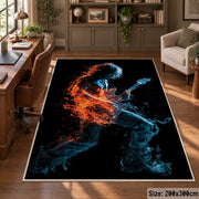 Fiery Guitar Player area rug displayed in a home office