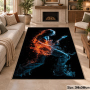 Fiery Guitar Player area rug displayed in a sitting room