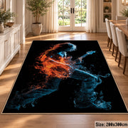 Fiery Guitar Player area rug displayed in a dining room