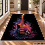 Flaming Electric Guitar area rug displayed in a foyer
