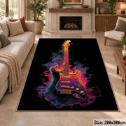 Flaming Electric Guitar area rug displayed in a sitting room