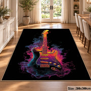 Flaming Electric Guitar area rug displayed in a dining room