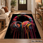 Rainbow Headphones Glow area rug displayed in a entryway