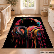 Rainbow Headphones Glow area rug displayed in a nursery